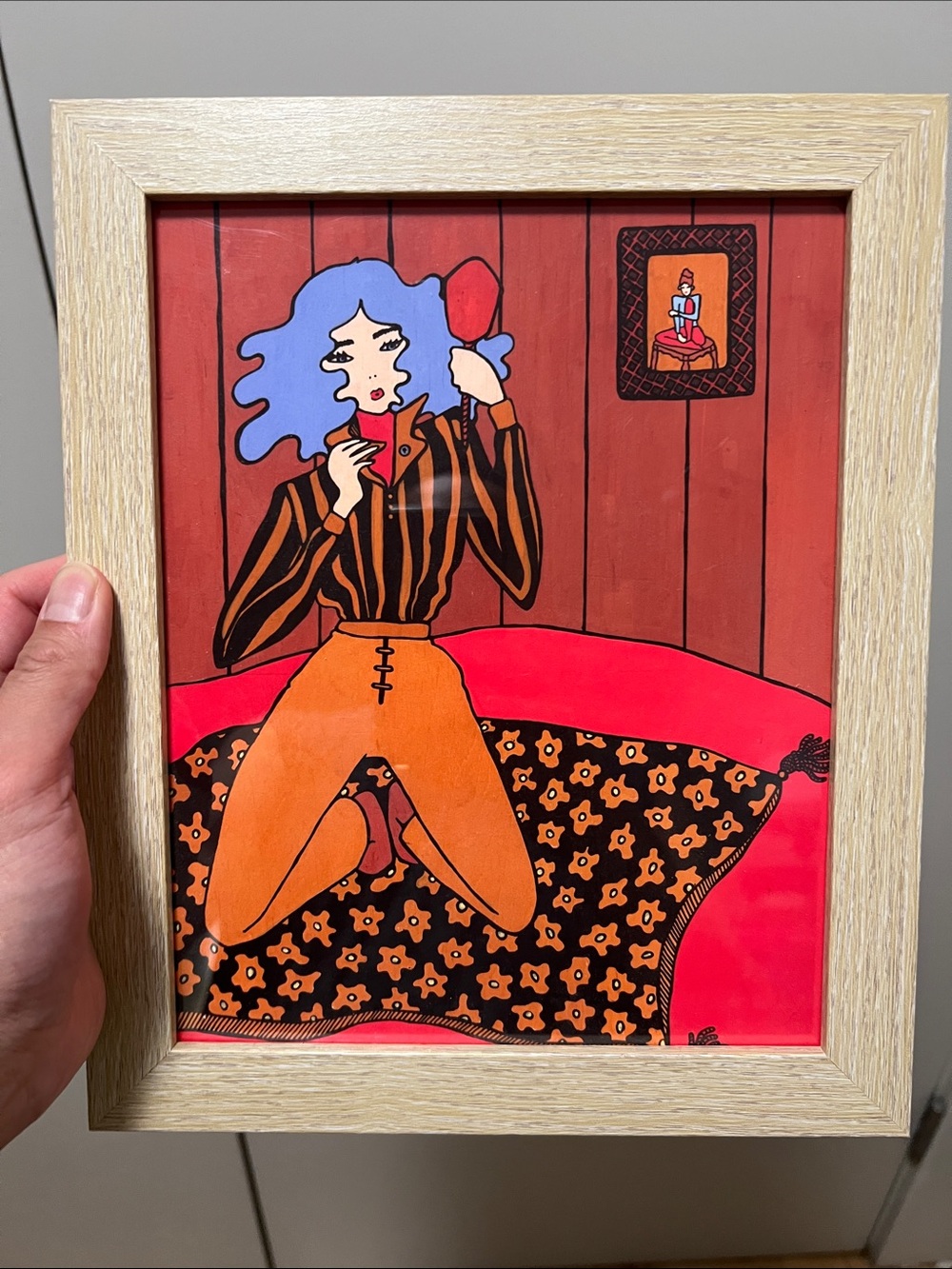 Signed Print by Marianne Radnitzky of Blue-Haired Woman Pop Art Print - Framed